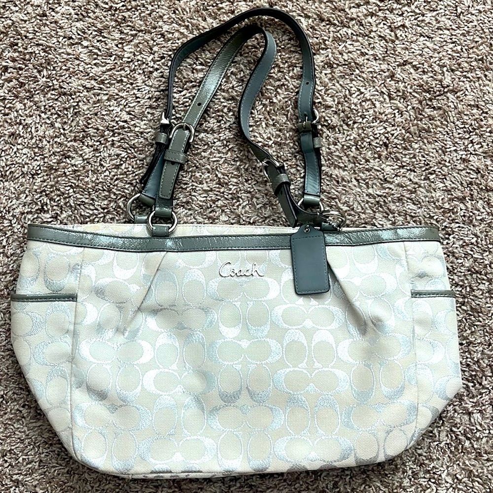 White and silver coach bag